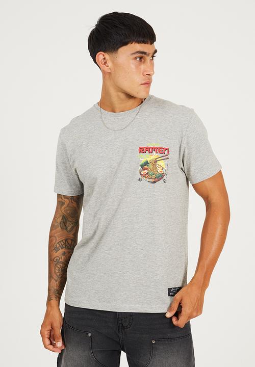 Brave Soul - Ramen Print T-shirt - Grey Multi