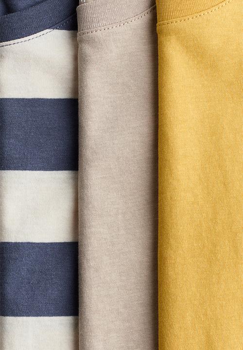 H&M - 3-pack cotton t-shirts - yellow/blue striped