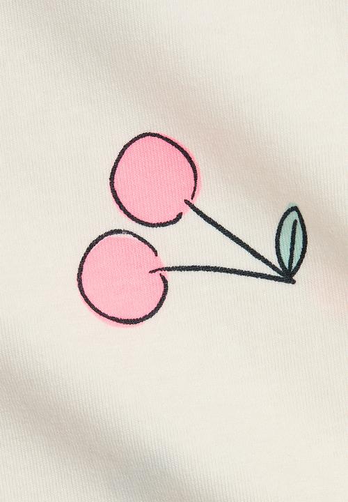 H&M - Overlock-detail cotton top - cream/cherries