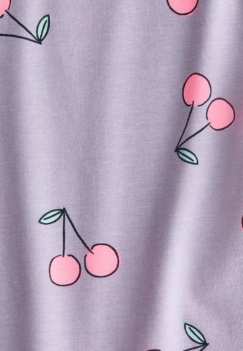 H&M - Overlock-detail cotton top - light dusty purple/cherries