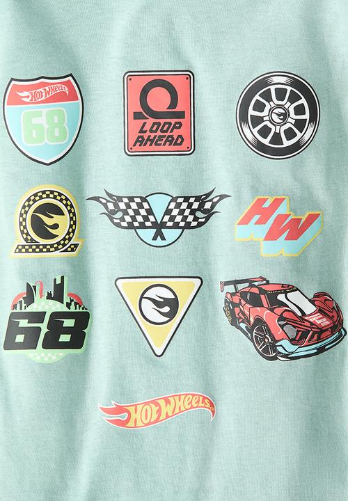 H&M - Printed cotton T-shirt - dusty turquoise/hot wheels