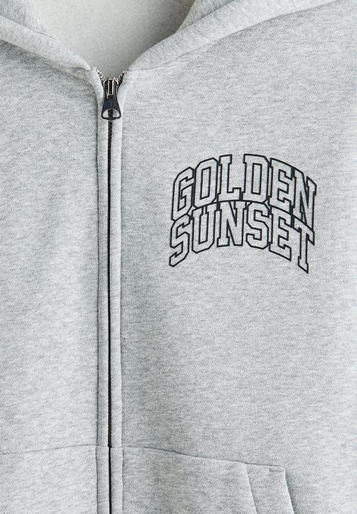 H&M - Loose fit boxy zip-through hoodie - grey marl/golden sunset