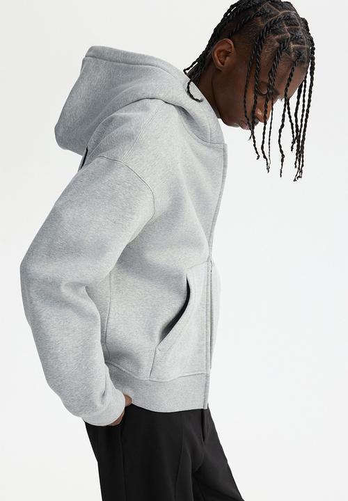 H&M - Loose fit boxy zip-through hoodie - grey marl/golden sunset