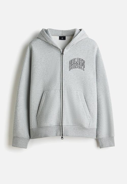 H&M - Loose fit boxy zip-through hoodie - grey marl/golden sunset