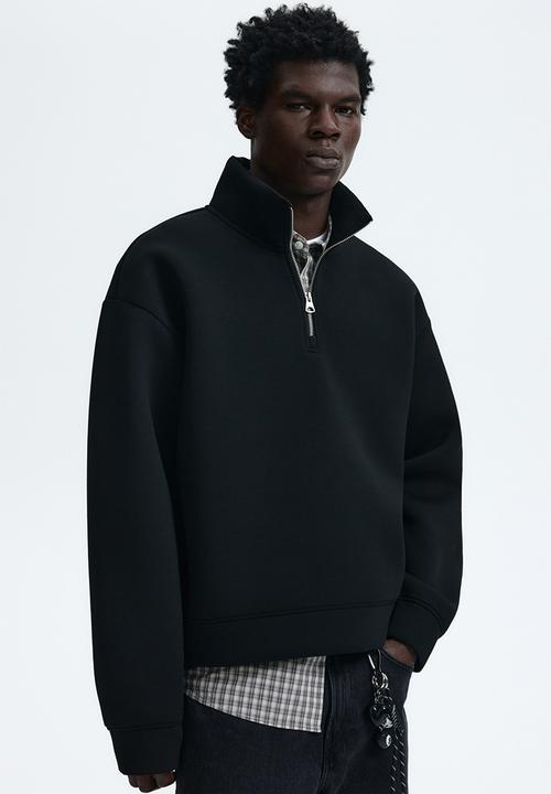 H&M - Loose fit zip-top scuba sweatshirt - black