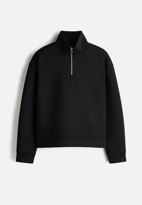 H&M - Loose fit zip-top scuba sweatshirt - black