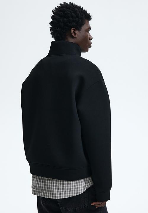 H&M - Loose fit zip-top scuba sweatshirt - black
