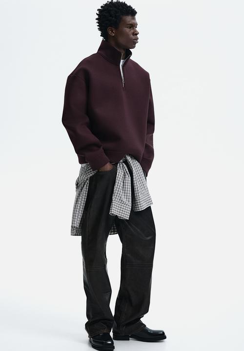 H&M - Loose fit zip-top scuba sweatshirt - burgundy