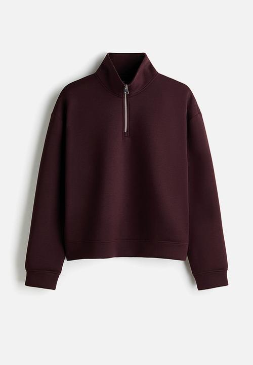 H&M - Loose fit zip-top scuba sweatshirt - burgundy