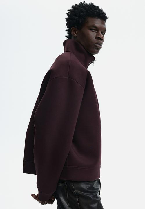 H&M - Loose fit zip-top scuba sweatshirt - burgundy