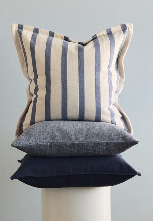 Patterned canvas cushion cover - dusty blue/striped
