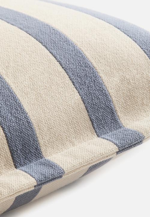 H&M - Patterned canvas cushion cover - dusty blue/striped