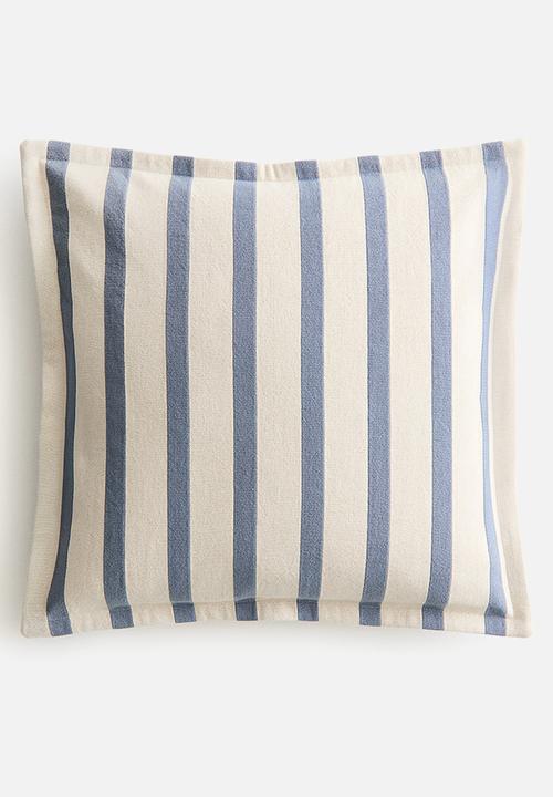 H&M - Patterned canvas cushion cover - dusty blue/striped