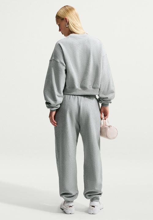 Nike - W Nk Stdo Flc Mw Os Crop Crew - Dk Grey Heather/Sail