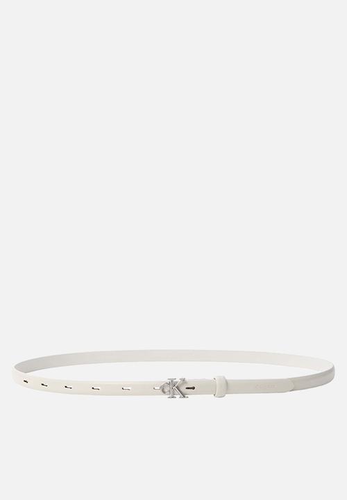 Calvin Klein - Round ck buckle 15mm belt smooth - white alyssum / antique nickel