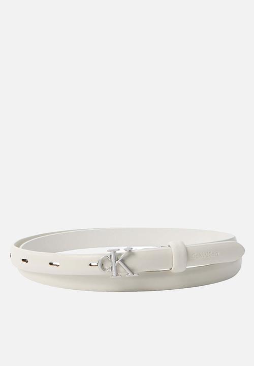 Calvin Klein - Round ck buckle 15mm belt smooth - white alyssum / antique nickel