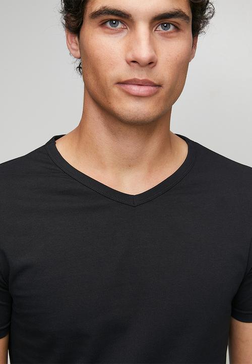 Jockey - 1Pk Jockey Mens Plain Classic Cotton Stretch S/Slve V Neck Undershirt With Vinyl Branding - Black