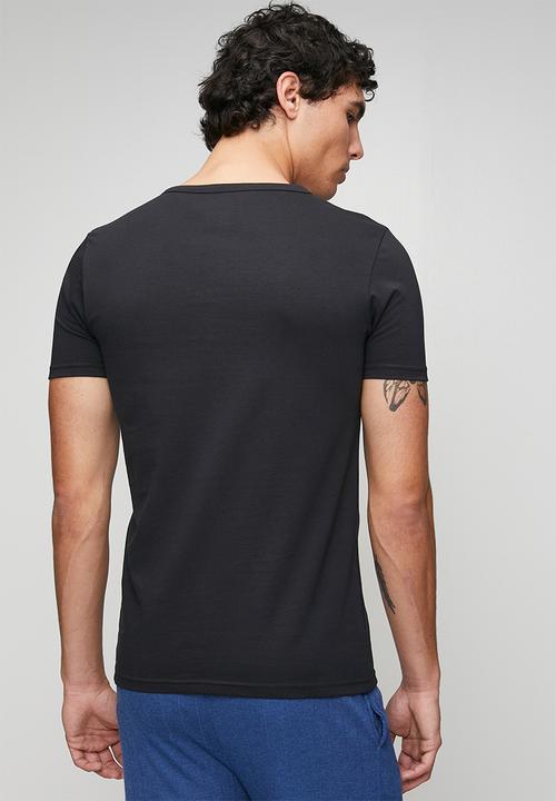 Jockey - 1Pk Jockey Mens Plain Classic Cotton Stretch S/Slve V Neck Undershirt With Vinyl Branding - Black