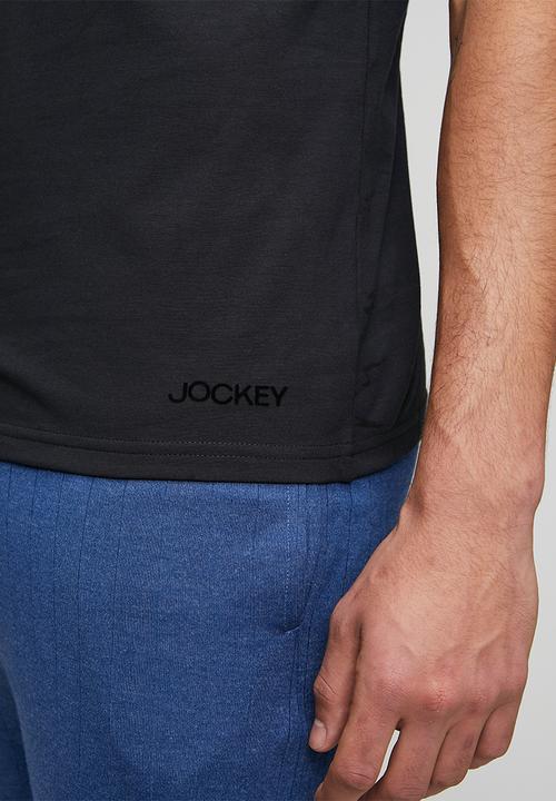 Jockey - 1Pk Jockey Mens Plain Classic Cotton Stretch S/Slve V Neck Undershirt With Vinyl Branding - Black