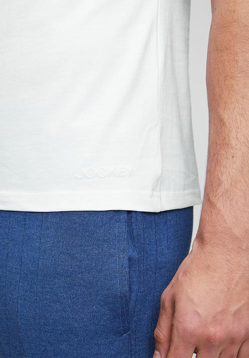 Jockey - 1Pk Jockey Mens Plain Classic Cotton Stretch S/Slve V Neck Undershirt With Vinyl Branding - White