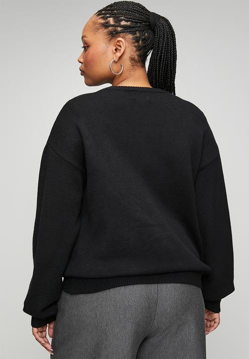 Me&B - Plus Heavyweight Cardigan in 3D Bows - Black