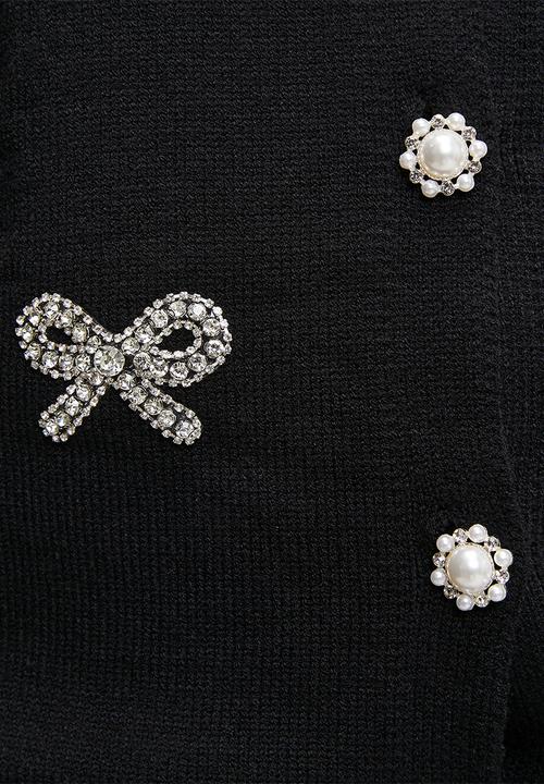 Me&B - Plus Heavyweight Cardigan in 3D Bows - Black