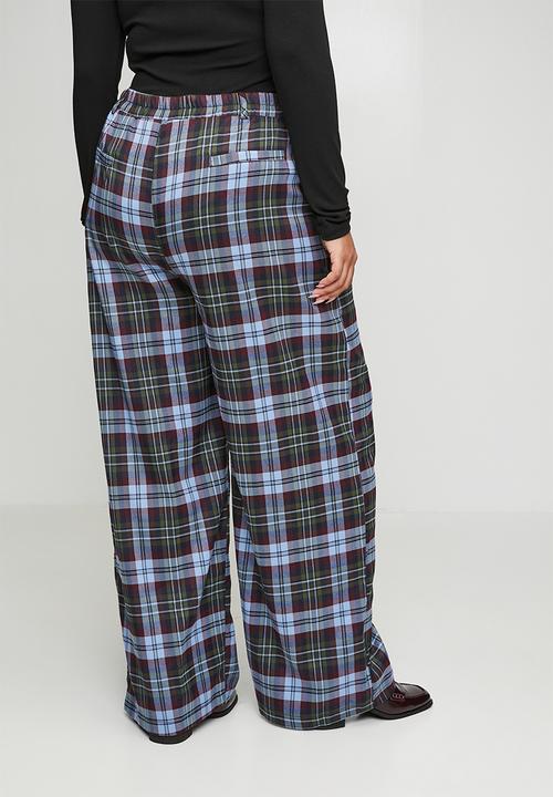 Me&B - Plus Check Straight Leg Trousers - Burg/Green