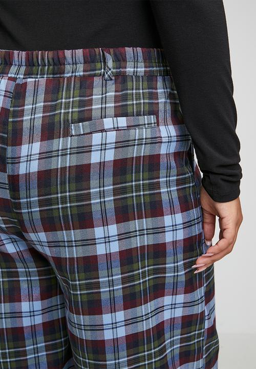 Me&B - Plus Check Straight Leg Trousers - Burg/Green