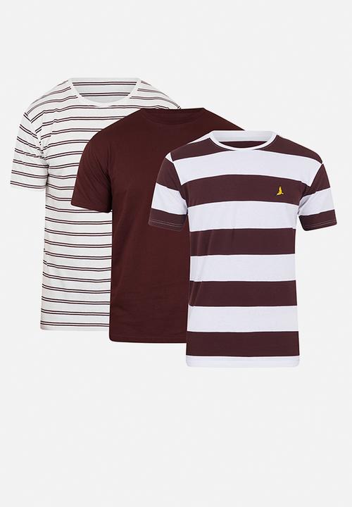 Brave Soul - 3Pk T-shirts - Cream / Oxblood / Optic White