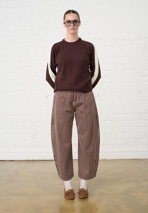 Me&B - Contour Waist Barrel Leg Jeans - Choc Stripe