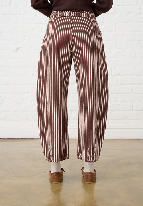 Me&B - Contour Waist Barrel Leg Jeans - Choc Stripe