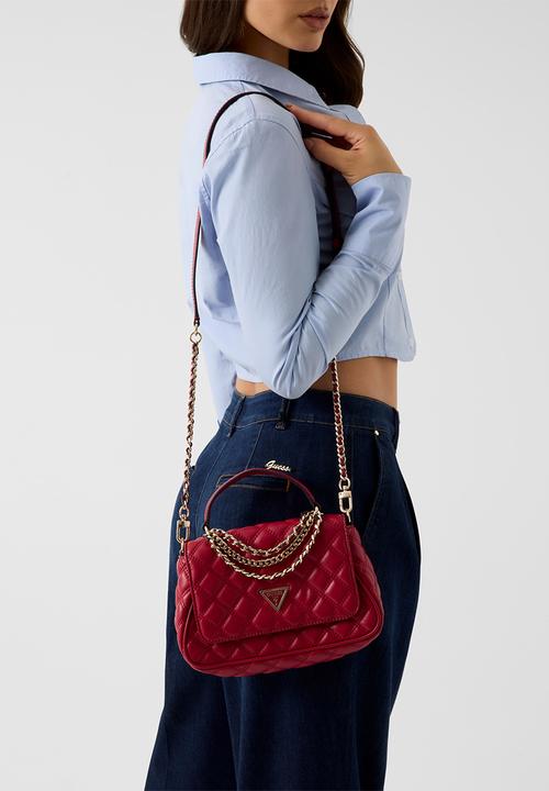 GUESS - Giully Ii Top Handle Flap Bag- Dark Cherry