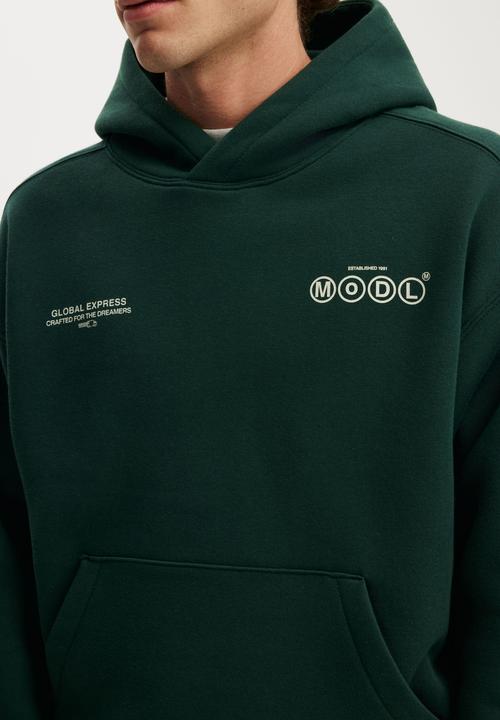 Cotton On - Box Fit Graphic Hoodie - Heritage Green/Modl