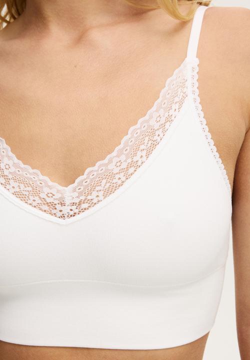 Cotton On - Seamless longline lace trim bralette - white