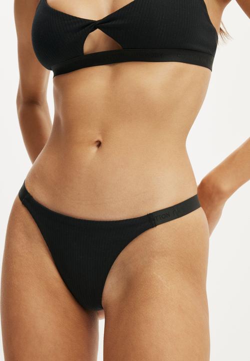 Cotton On - Branded dip front cotton tanga g-string - black