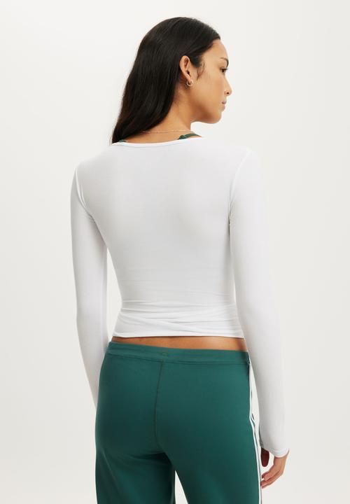 Cotton On - Active Rib Cross Front Long Sleeve - White