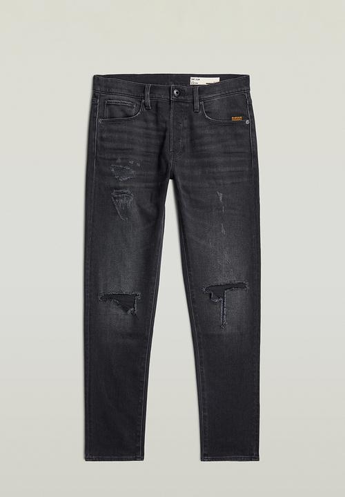 G-STAR - 3301 Slim - Worn In Ripped Black Moon