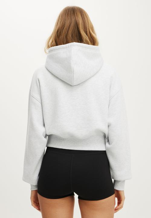 Cotton On - Plush Cropped Bubble Hoodie - Cloudy Grey Marle