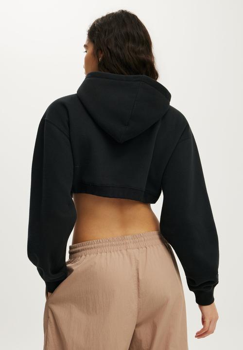 Cotton On - Plush Micro Cropped Zip Through - Black