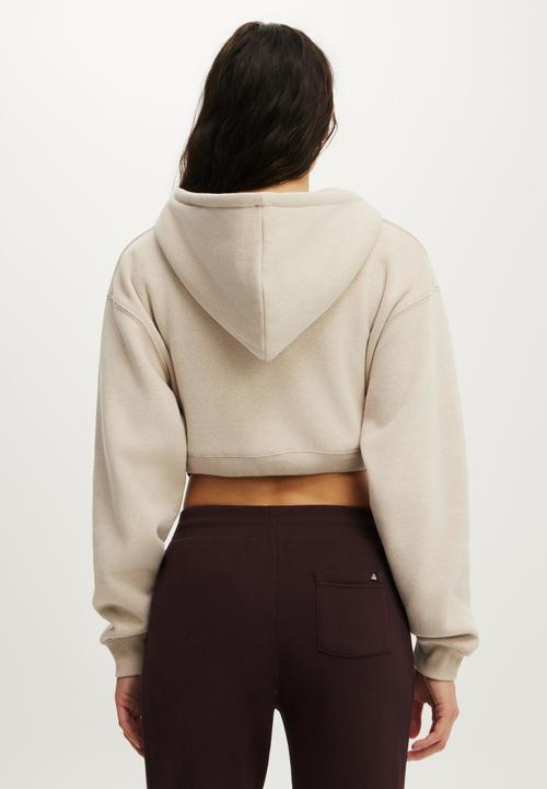 Cotton On - Plush Micro Cropped Zip Through - Sesame Marle