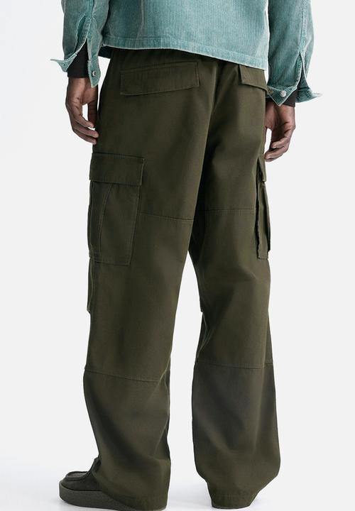 H&M - Relaxed fit cotton cargo trousers - dark khaki green