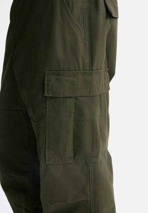 H&M - Relaxed fit cotton cargo trousers - dark khaki green
