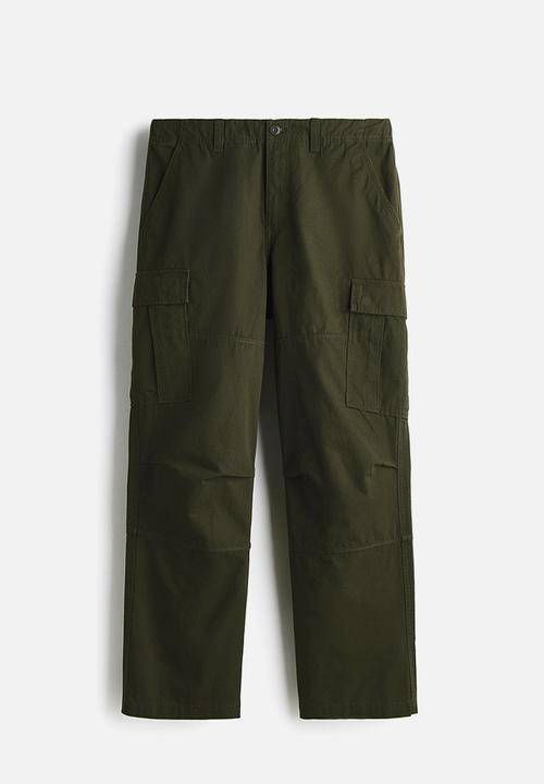H&M - Relaxed fit cotton cargo trousers - dark khaki green