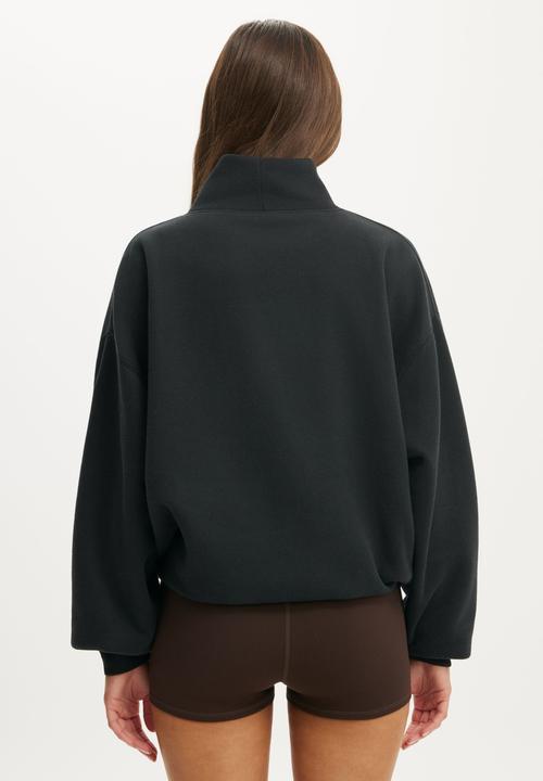 Cotton On - Plush Funnel Neck Sweatshirt - Black/Bwc