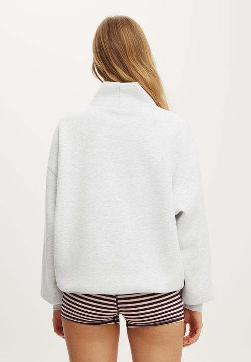 Cotton On - Plush Funnel Neck Sweatshirt - Cloudy Grey Marle/Bwc