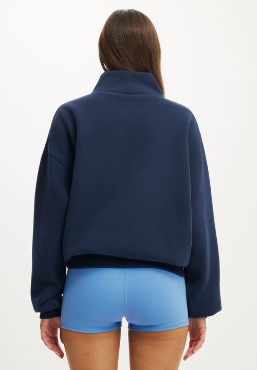 Cotton On - Plush Funnel Neck Sweatshirt - Prep Sport Navy/Bwc