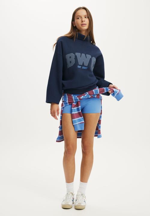 Cotton On - Plush Funnel Neck Sweatshirt - Prep Sport Navy/Bwc