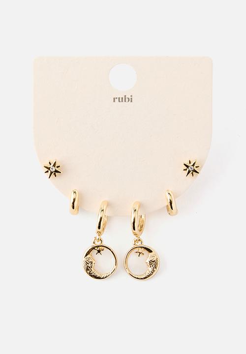 Rubi - 3Pk Mid Earring - Up Gold Pearlescent Moon