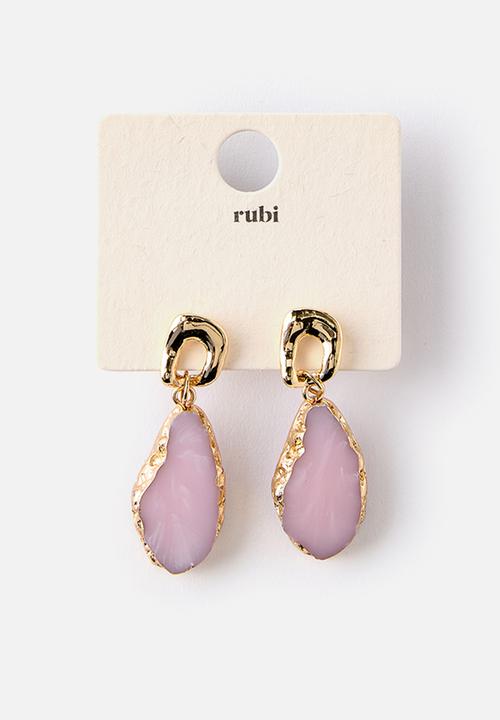 Rubi - Mid Charm Earring - Up Gold Pink Stone Drop