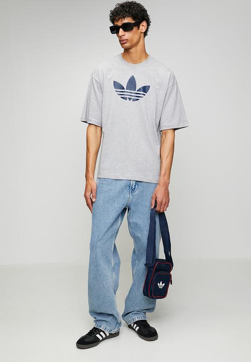 adidas Originals - Trefoil    Tee  - Grey Heather/Indigo Blue
